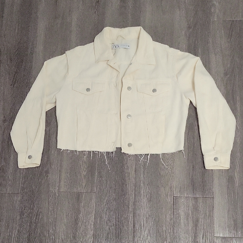 Zara Off-White Cropped Jean Jacket